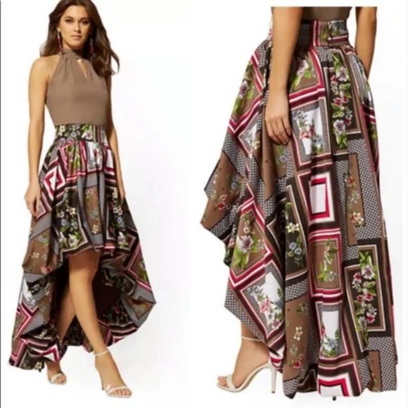 NWT New York & Co Mixed Print Hi Lo Bubble Skirt. SZ M - Picture 1 of 4